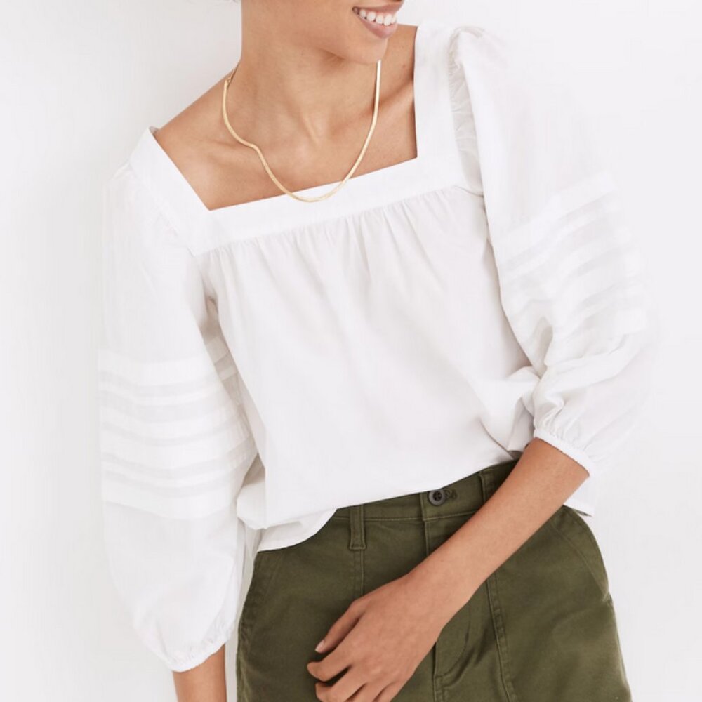 Madewell Square-Neck Pleat-Sleeve Top Size M